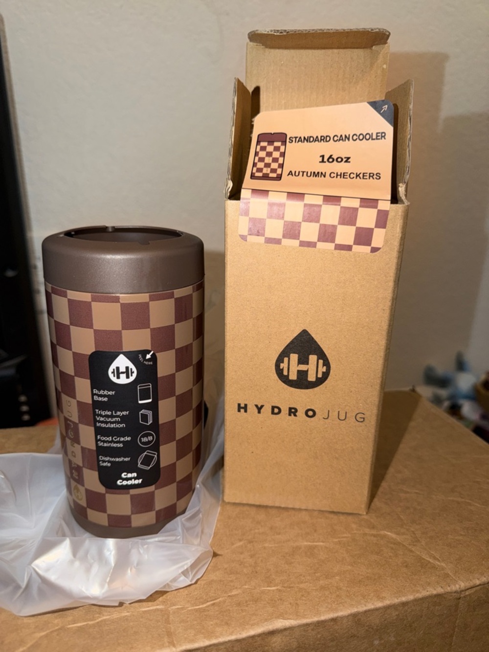 Hydrojug 16oz Autumn Checkers Standard Can Cooler
